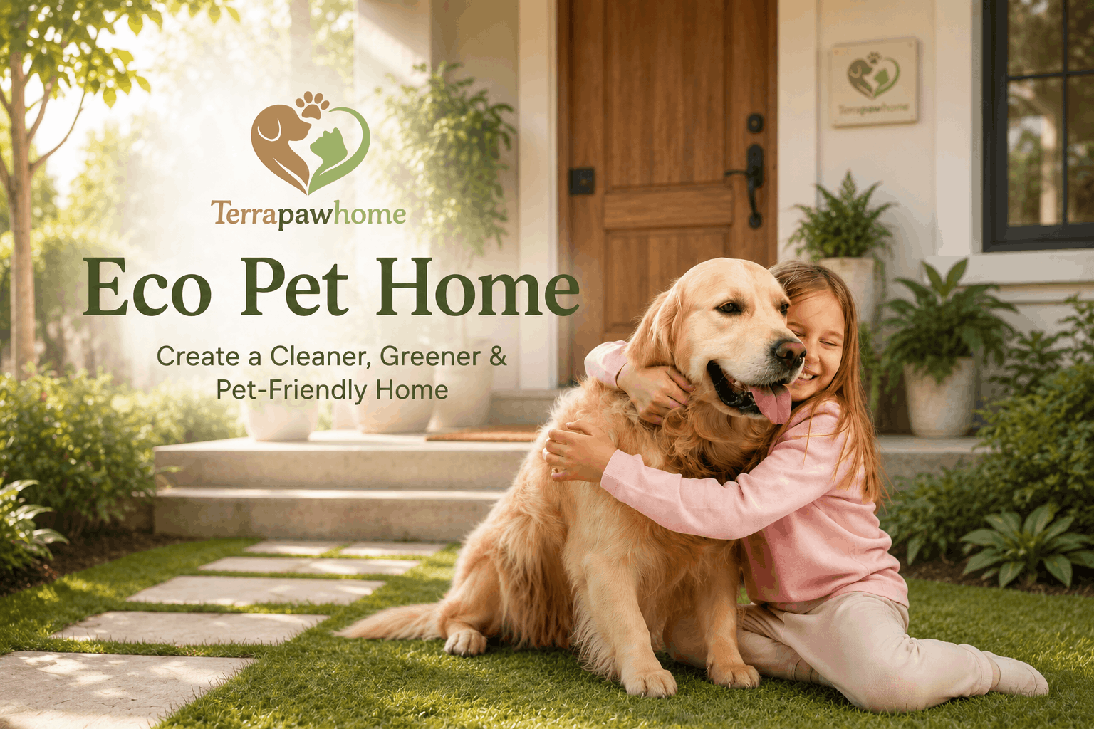 Eco pet home with child and dog in a sustainable pet friendly environment