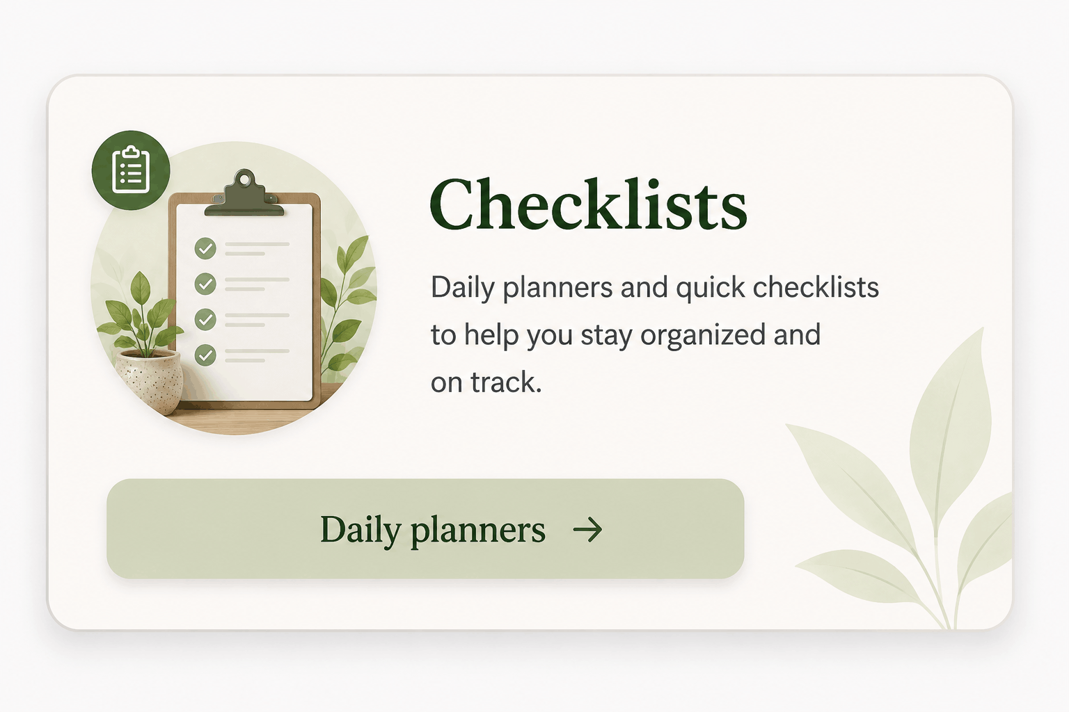 Pet home checklist card with daily planners for cleaning, wellness, and pet care routines.